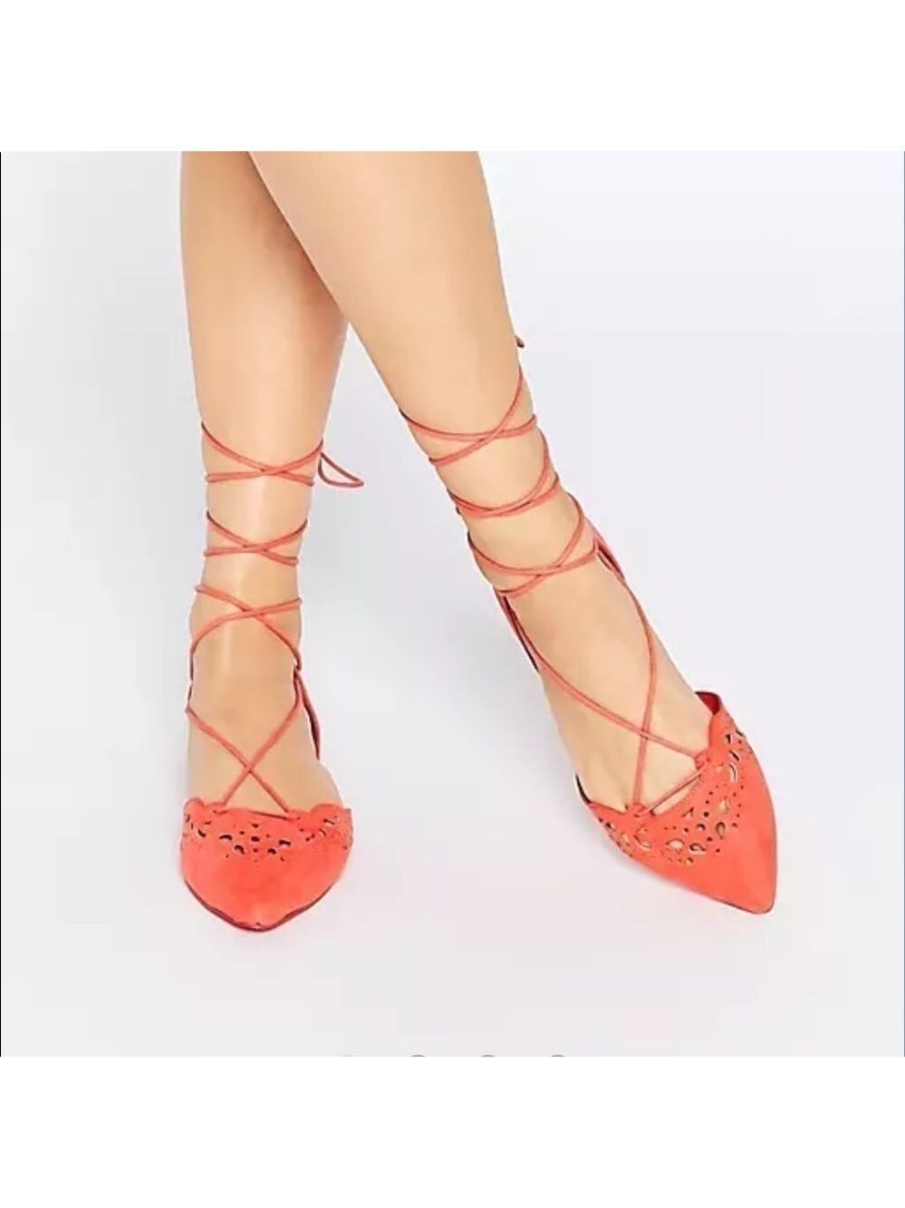 ALDO harmony peach laser cut Ghillie lace tie up flat size 8